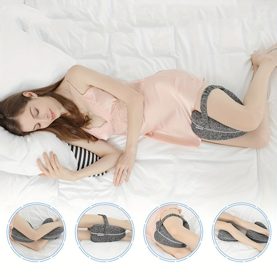 Ergonomisch Memory Foam Kniekussen, blauw, voor zijslapers; biedt pijnverlichting en ondersteunt lichaamshouding.