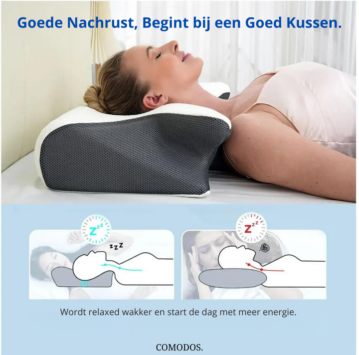 Detailopname van de ademende stof van het ergonomische nekpijn kussen met geheugenschuim.