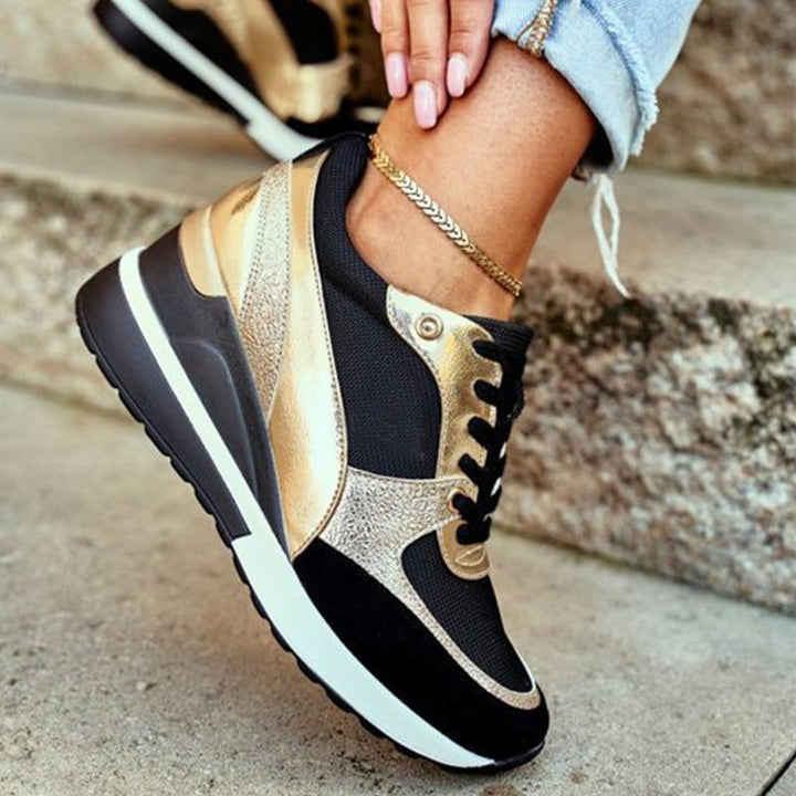Stijlvolle gouden dames comfortschoenen met ergonomische zool, perfect voor casual outfits.
