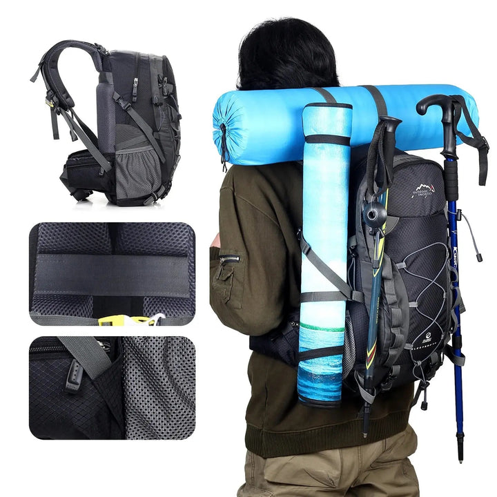 Robuuste ExplorerMax outdoor rugzak. Comfortabele unisex reisrugzak voor wandelen, trekking en kamperen.