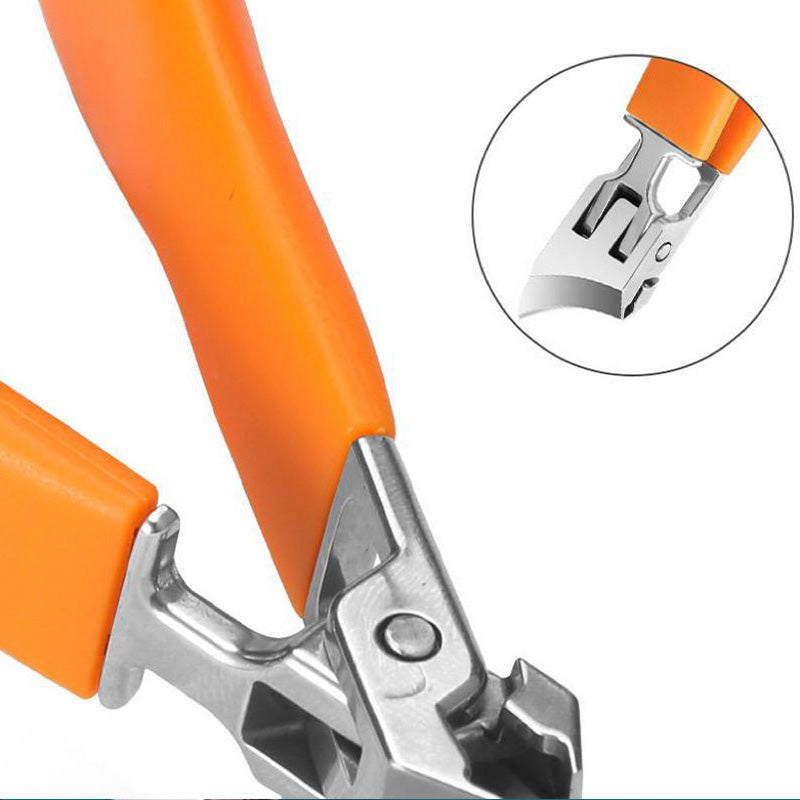 "Extra brede heavy-duty nagelknipper in zwart-oranje, ergonomische greep, voor dikke nagels; precisie en duurzaamheid."