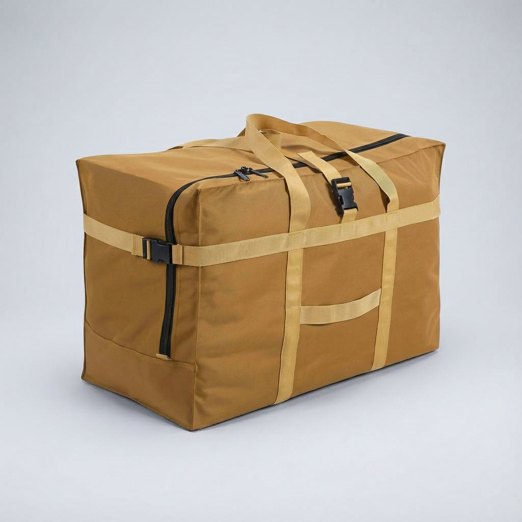 Compact opgevouwen FlexHaul duffelbag reistas, klaar om uit te vouwen. Handig voor extra opslag of onverwachte aankopen.