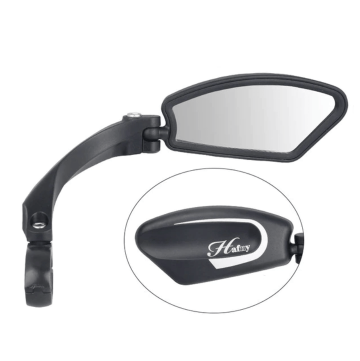 Fiets achteruitkijkspiegel met verstelbare hoek en brede reflector voor optimale veiligheid.
