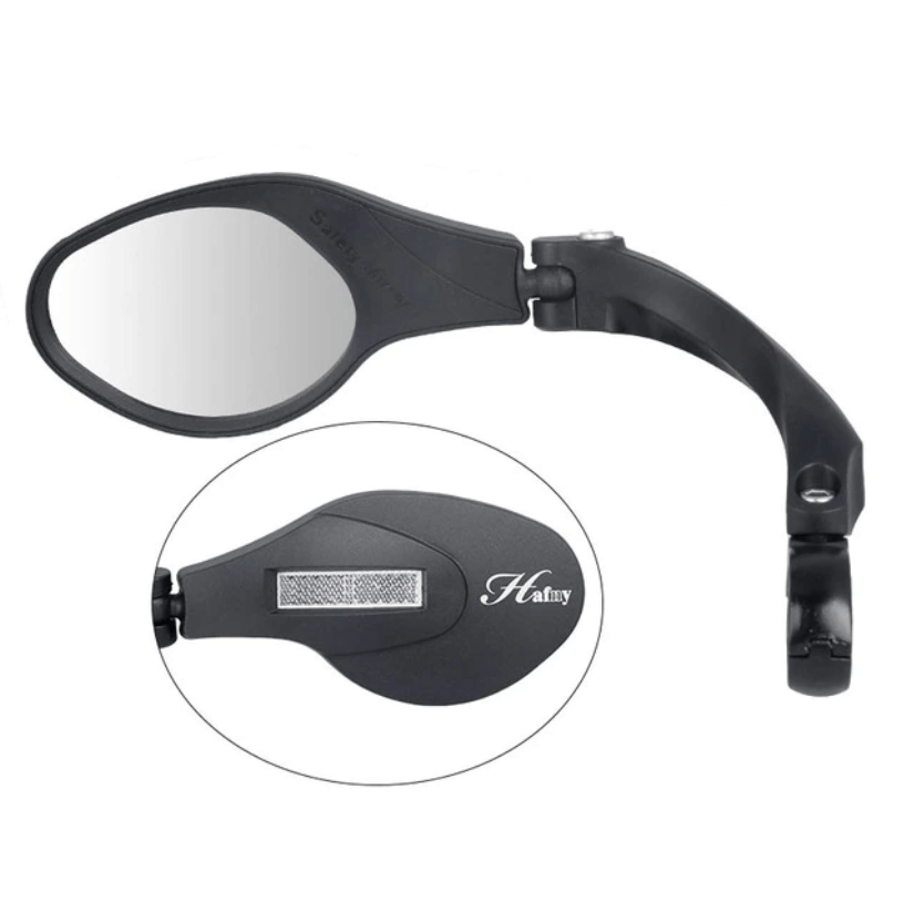Fiets achteruitkijkspiegel met verstelbare hoek en brede reflector voor optimale veiligheid.