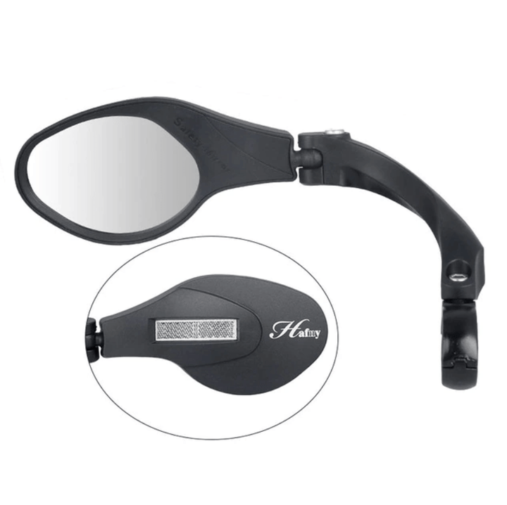 Fiets achteruitkijkspiegel met verstelbare hoek en brede reflector voor optimale veiligheid.
