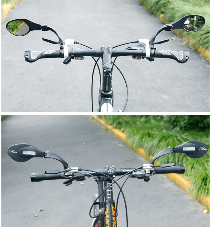 Fiets achteruitkijkspiegel met verstelbare hoek en brede reflector voor optimale veiligheid.