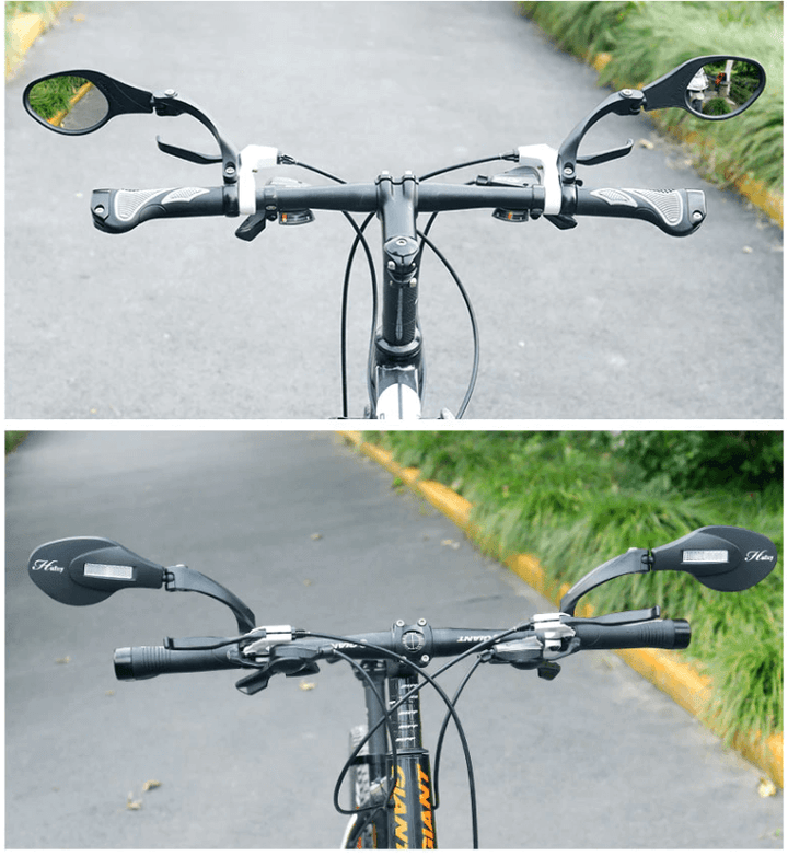 Fiets achteruitkijkspiegel met verstelbare hoek en brede reflector voor optimale veiligheid.