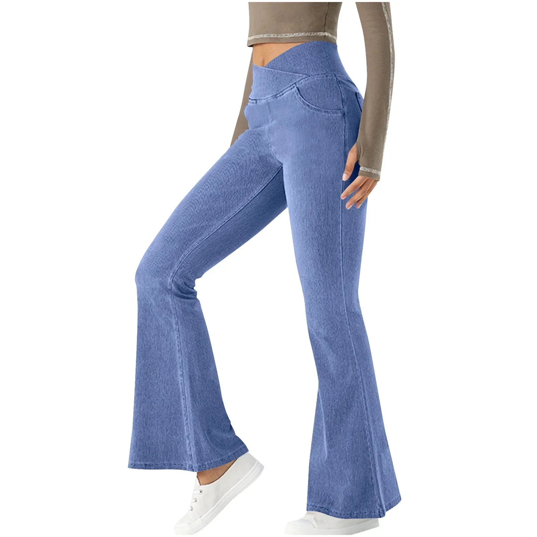 Flared jeans met hoge taille, elastisch, comfortabel en ademend, accentueert het figuur, ideaal voor elke gelegenheid.