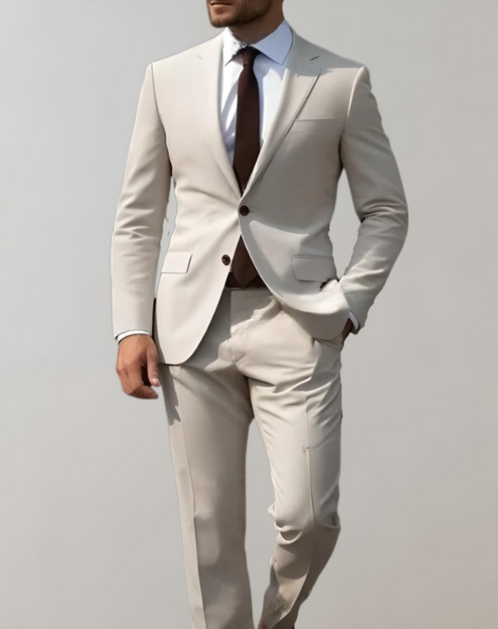 Modern 2-delig herenpak voor een scherpe business look. Ideaal als zakelijk kostuum of elegante feestoutfit.