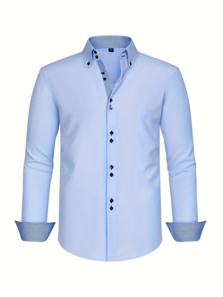Klassiek dubbelrijig heren overhemd met contrast manchetten, geschikt voor zowel formele als smart casual herenkleding.