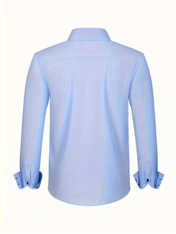 Stijlvol dubbelrijig heren overhemd met unieke contrast manchetten, een elegante keuze voor elke man en gelegenheid.