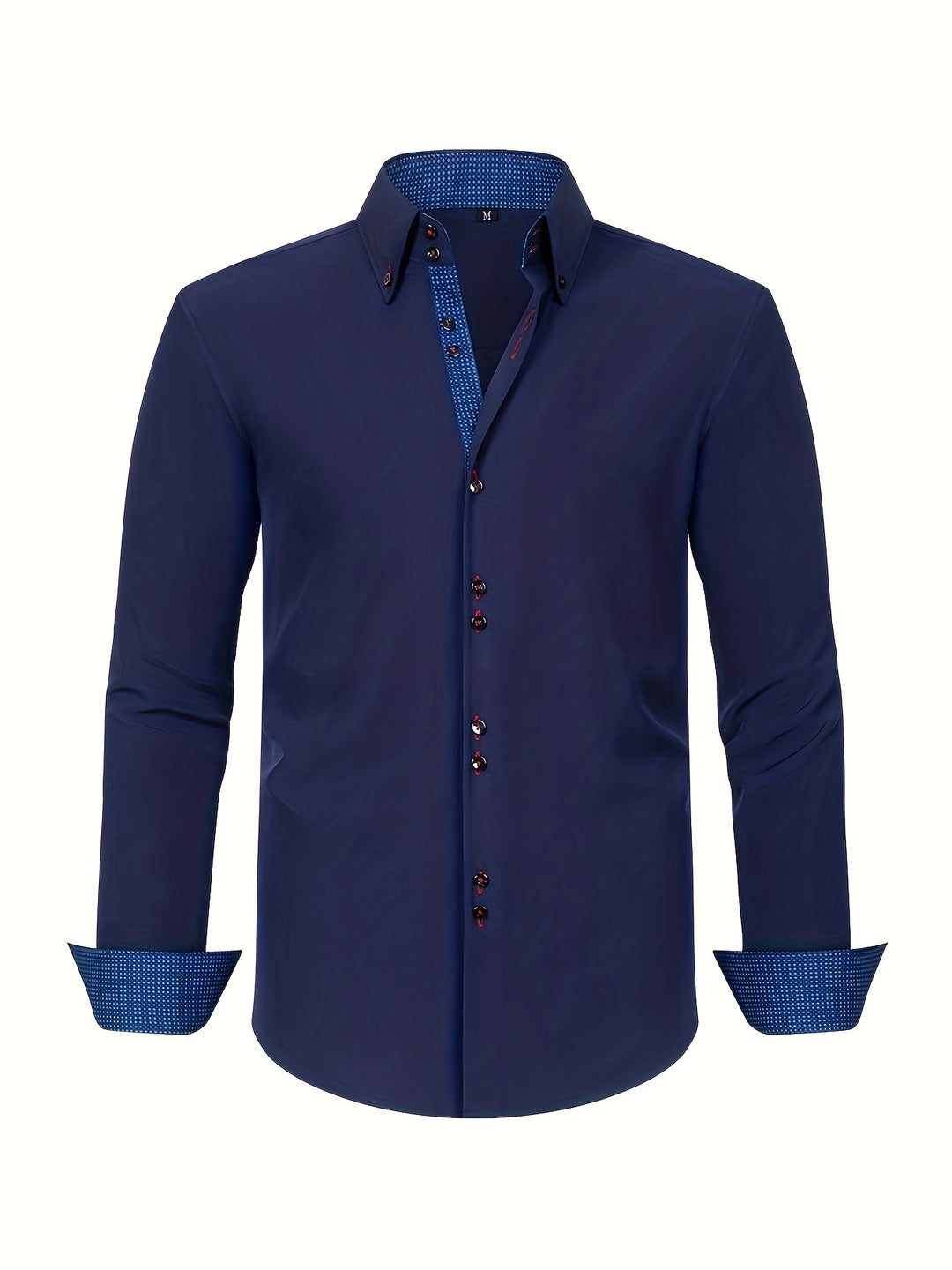 Elegant dubbelrijig heren overhemd met contrasterende manchetten, perfect voor zakelijke bijeenkomsten of speciale gelegenheden.