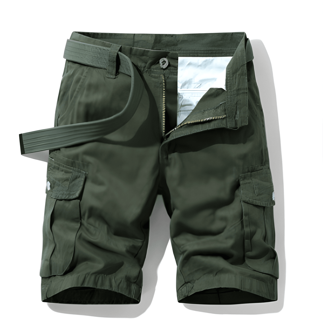 Groene heren cargo shorts met zijzakken, comfortabel en casual voor de zomer.