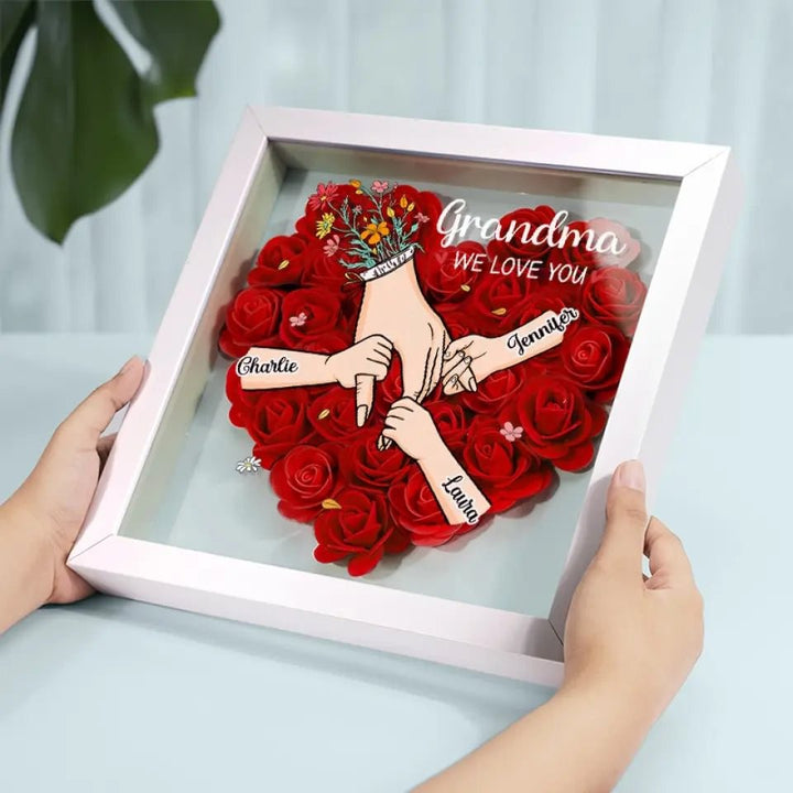 Stijlvol bloemenlijstje met namen, LED-accenten en gepersonaliseerde boodschap, top Moederdag cadeau.