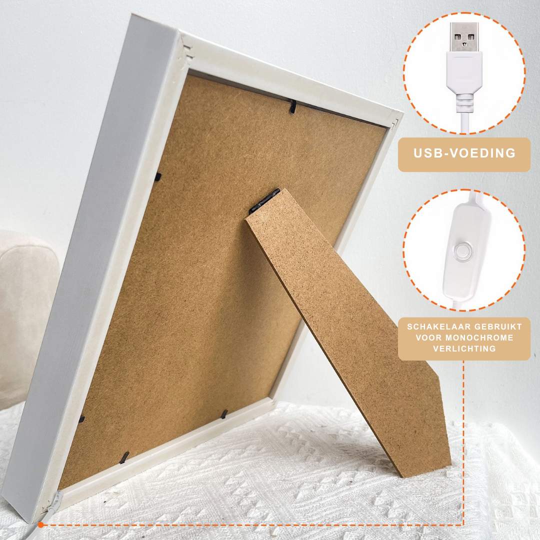 Unieke Moederdag cadeau: gepersonaliseerde bloemen schaduwbox met warm LED licht, decoratief geschenk.