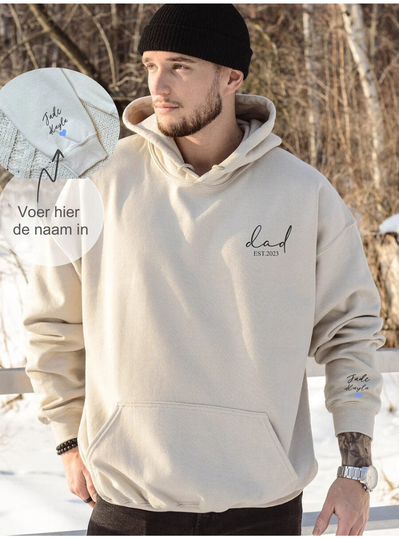 Gepersonaliseerde DadHug top, ideaal vaderdag of familie cadeau. Uniek en comfortabel unisex sweatshirt.