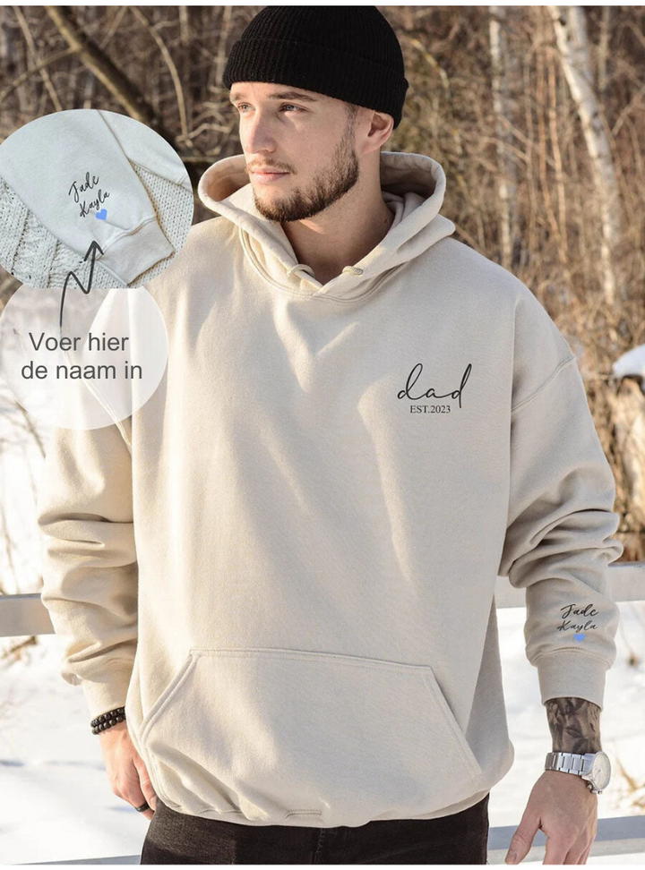 Gepersonaliseerde DadHug top, ideaal vaderdag of familie cadeau. Uniek en comfortabel unisex sweatshirt.