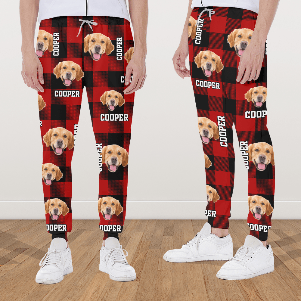 Zachte gepersonaliseerde sweatpants met huisdierfoto, ideaal voor vrije tijd en ontspanning. Perfect voor dierenliefhebbers.