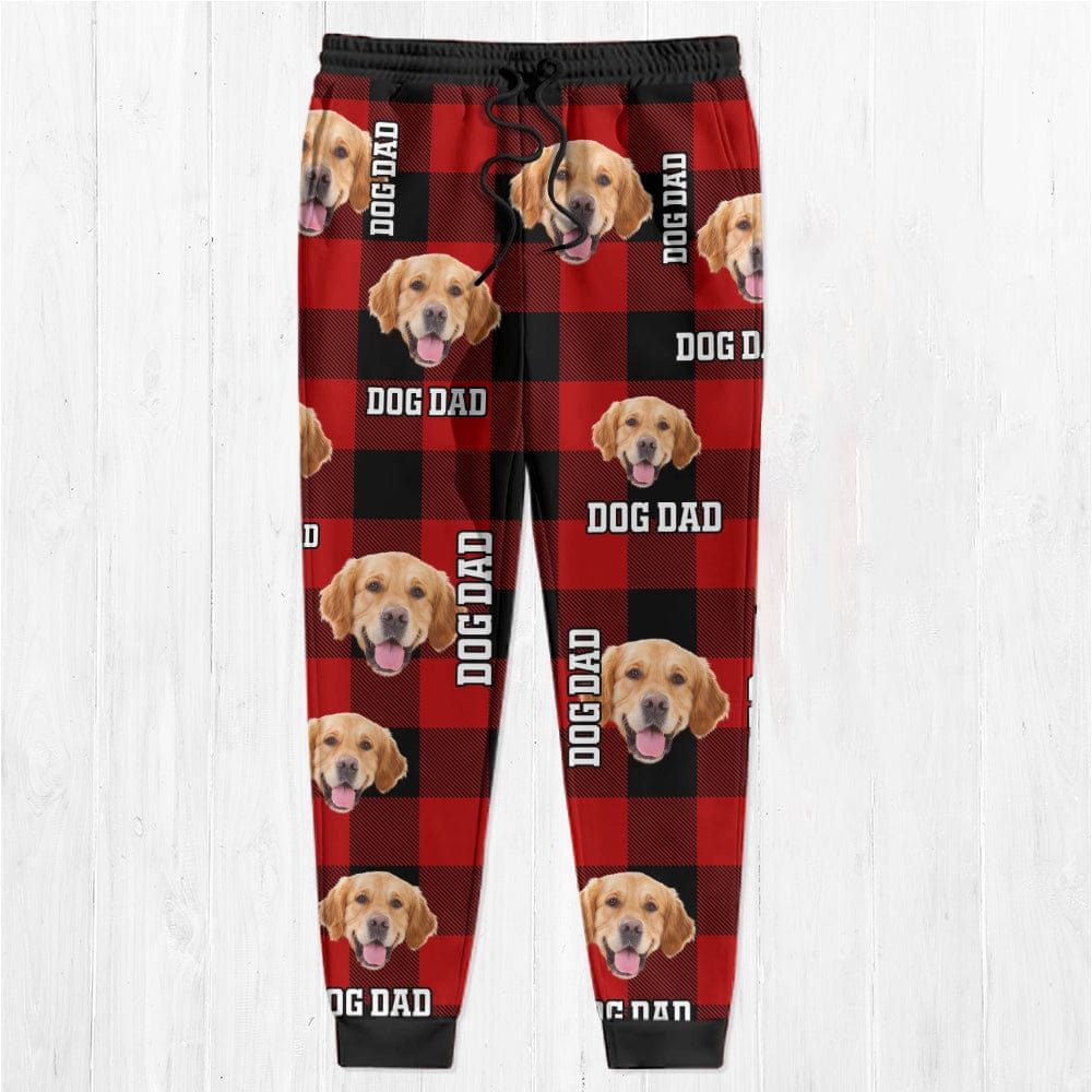 Unieke joggingbroek met gepersonaliseerde hondenfoto, perfect als cadeau voor heren of dames die van honden houden.