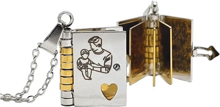 Boek ketting, uniek en persoonlijk geschenk voor geliefden, zilveren uitvoering.