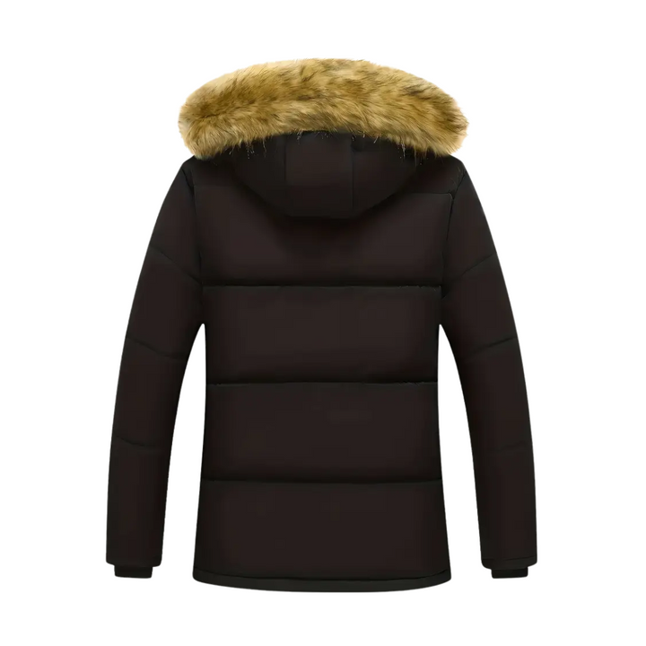 "Gevoerde heren winterparka, wind- en waterdicht met capuchon en zakken, ideaal voor koude stads- en buitenactiviteiten."