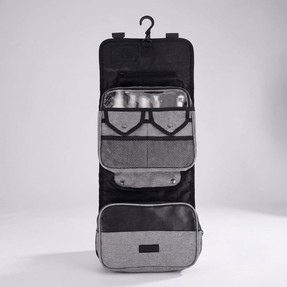 Hangende toilettas ToiletryMate voor reizigers; opvouwbaar, praktische organizer voor al je toiletartikelen.