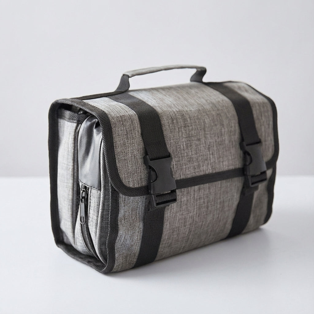 ToiletryMate hangende toilettas voor reizen; gevouwen design, handige organizer voor verzorgingsproducten.