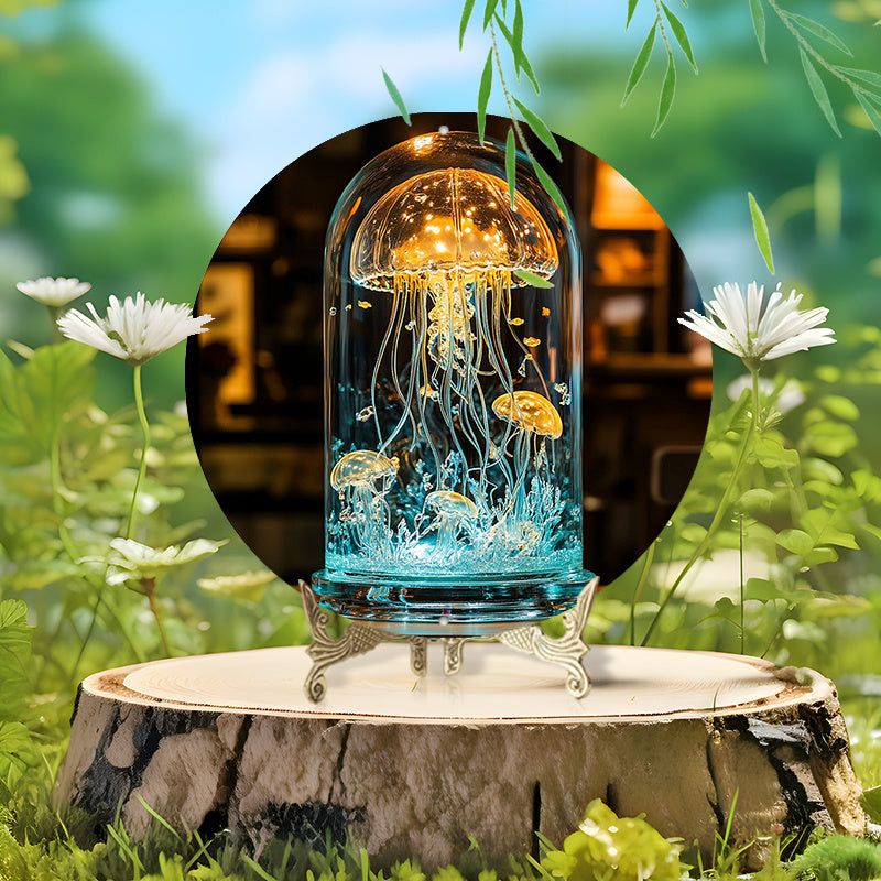 "Glazen artistieke tafellamp met cirkelvormig ontwerp, 20x20 cm, opvallende kleuren, duurzaam glas en aluminium"