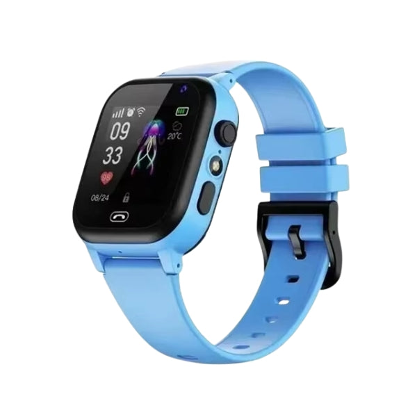 "GPS Kinder Smartwatch met blauwe band, ingebouwde camera en GPS-tracker, ideaal voor veilige avonturen van kinderen."