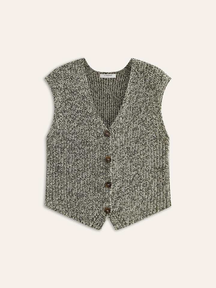 Casual grijs gebreid vest voor dames, mouwloos met regular fit, ideaal voor een stijlvolle outfit.
