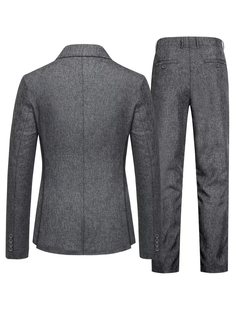 Elegant grijs herenpak met een slim fit pasvorm, geschikt voor zakelijke meetings, bruiloften en gala's.