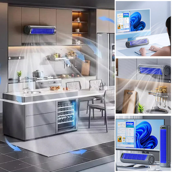 Reis AirWave airconditioner, oplaadbaar en lichtgrijs, ideaal voor onderweg en buitenshuis met 12u accu.