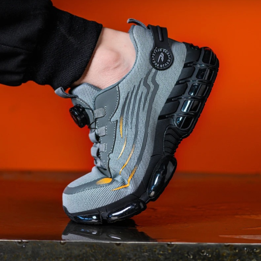 Duurzame, beschermende heren veiligheidsschoenen, ideaal voor zwaar werk met antislip en draaisluiting.
