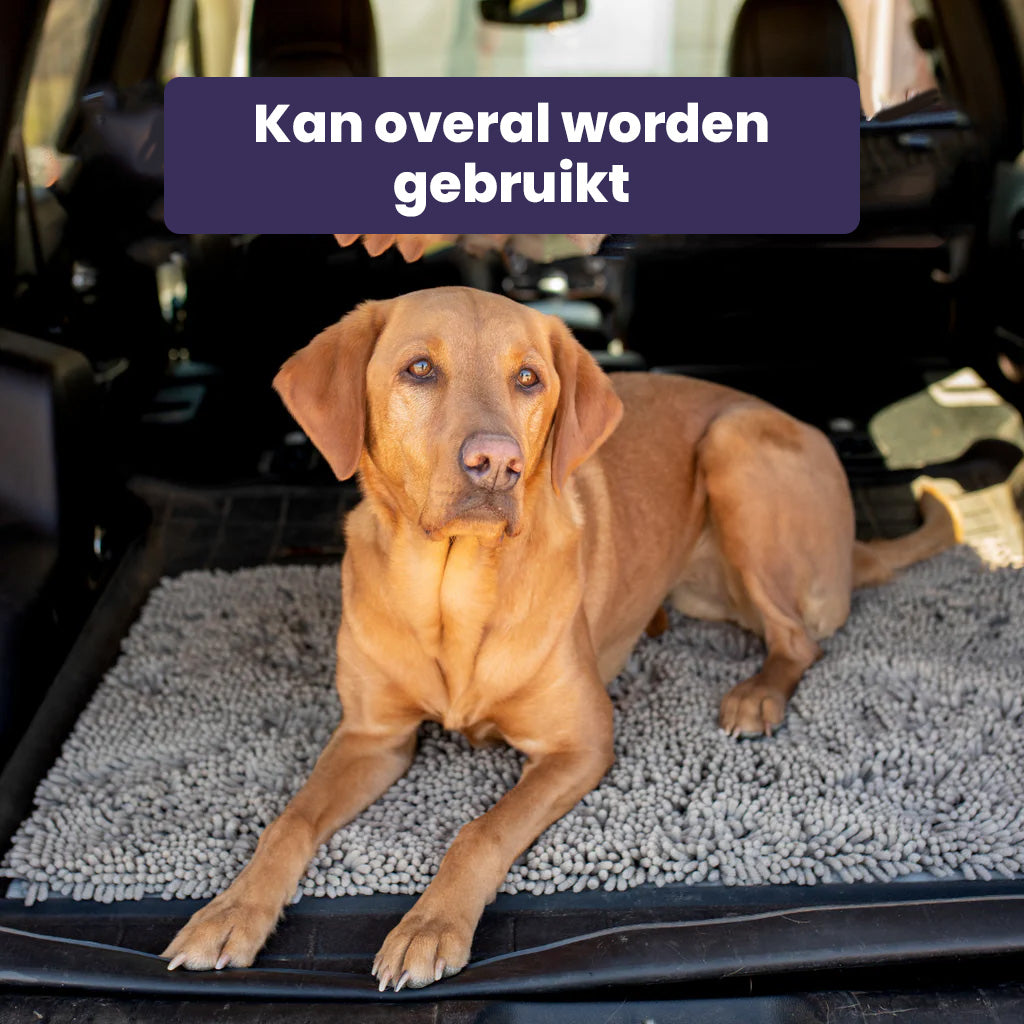 Beige hondenmat, dient als potenreiniger en moddermat. Beschermt uw vloer tegen vuil van huisdieren.