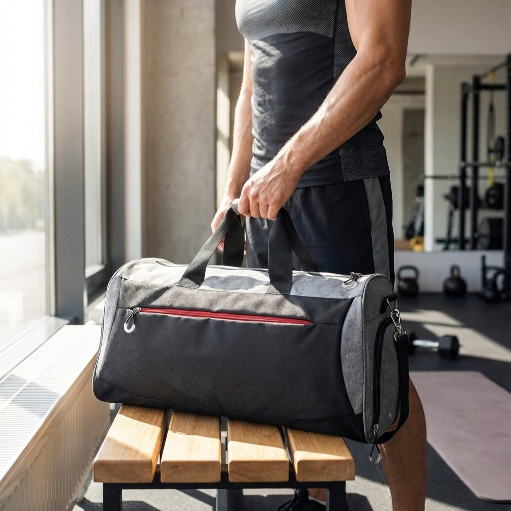 Grijze unisex 30 liter TravelDry duffeltas van waterdichte oxford stof met schoenenvak, ideaal als reis- of sporttas.