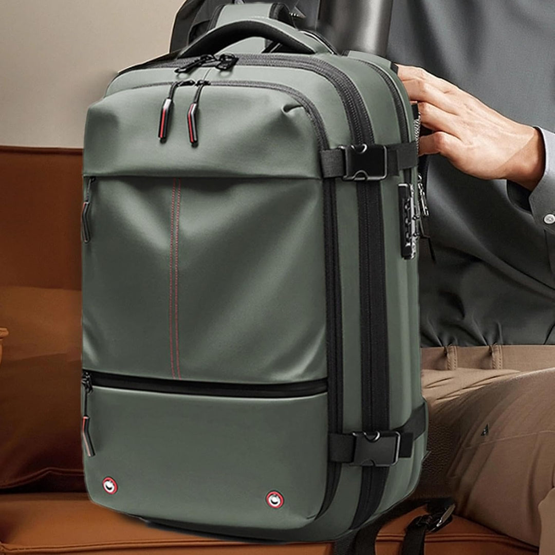 Uitbreidbare 60L reisrugzak met laptopvak, waterdicht en duurzaam, voor al je zakelijke en avontuurlijke trips.