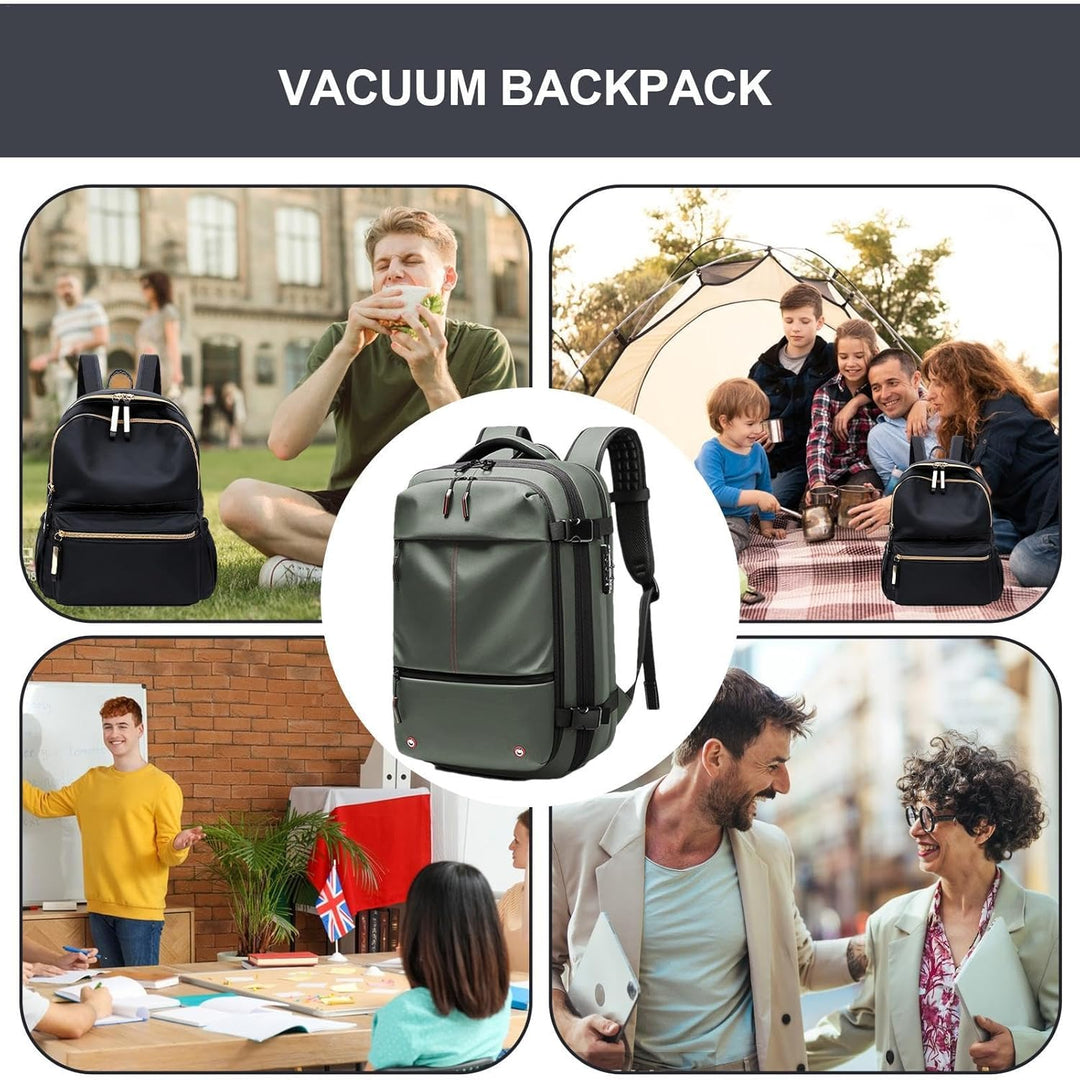 Grote waterdichte laptoprugzak (60L) met compressiebanden, veilig en organiserend voor efficiënt reizen.