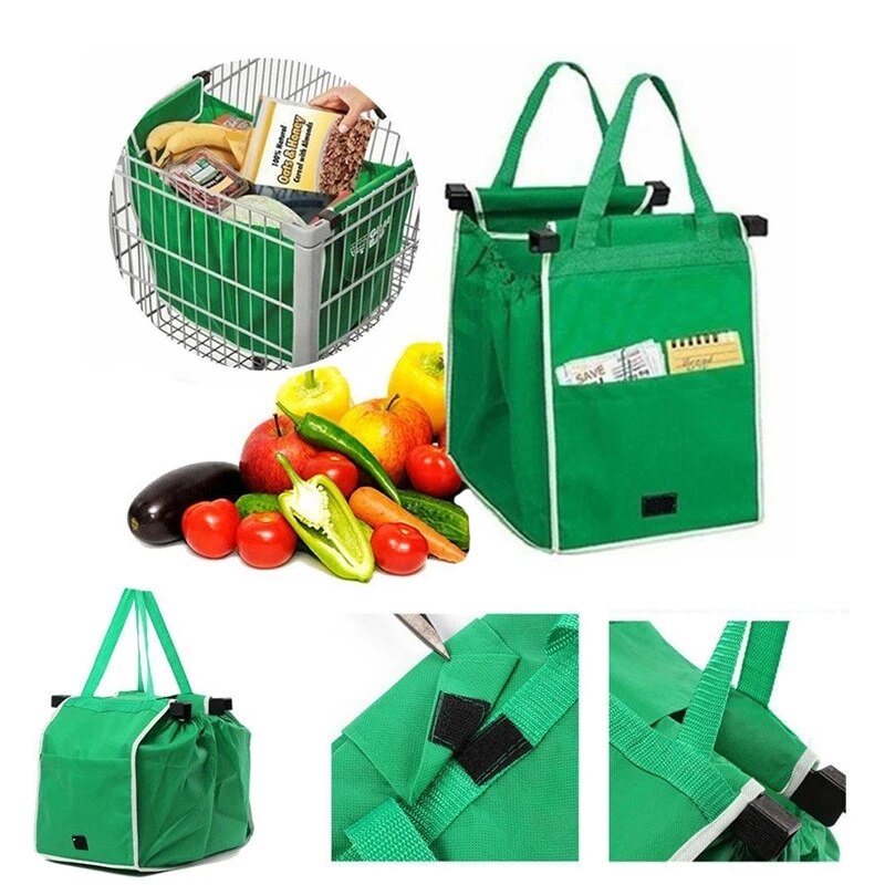 Detail van de stevige, groene EcoCarry herbruikbare boodschappentas. Duurzaam materiaal voor frequent supermarkt winkelen.