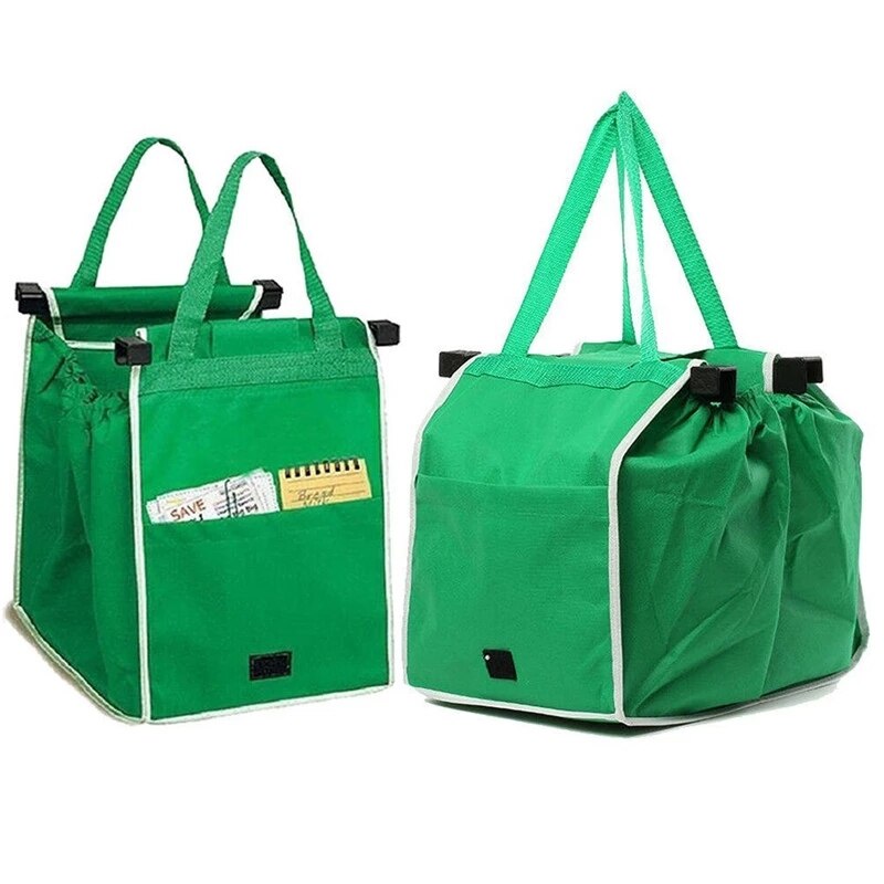 Set groene EcoCarry herbruikbare boodschappentassen. De ideale opvouwbare, ecologische tas voor al uw supermarkt aankopen.