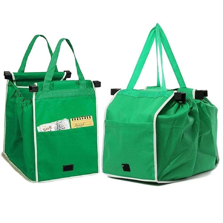 Set groene EcoCarry herbruikbare boodschappentassen. De ideale opvouwbare, ecologische tas voor al uw supermarkt aankopen.