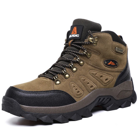 Zijaanzicht grijze heren All-Terrain Comfort wandelschoenen, robuust en perfect voor outdoor.