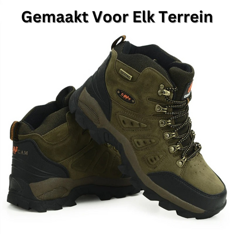 Heren wandelschoen in groen met grijze accenten, comfortabel en perfect voor bergwandelpaden.
