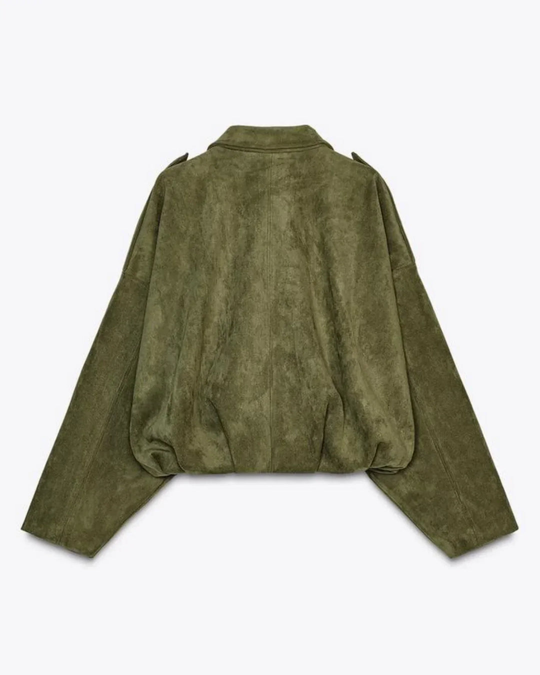Elegante bruine oversized leren damesjas, korte snit, perfect voor stadse dagen.