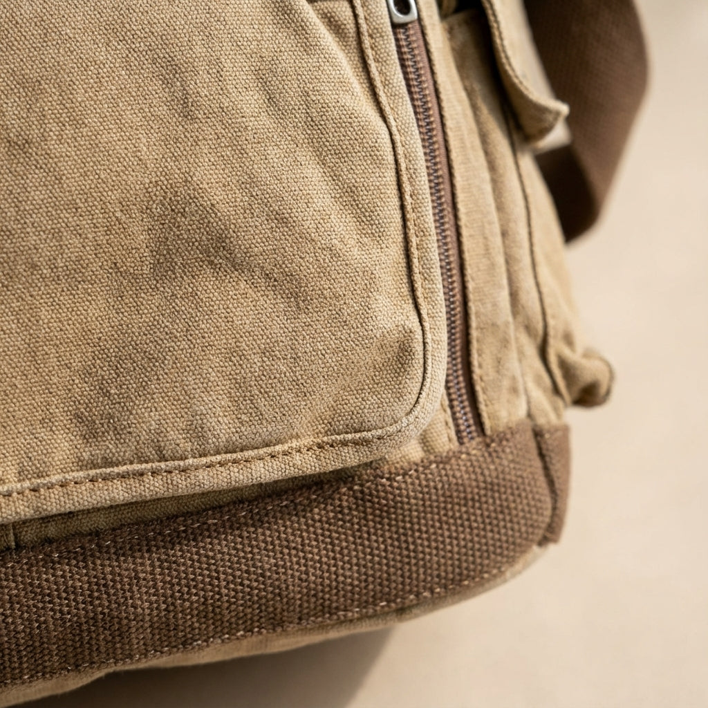 Ruime groene vintage messenger tas van canvas, geschikt als laptoptas of dagelijkse schoudertas voor unisex.