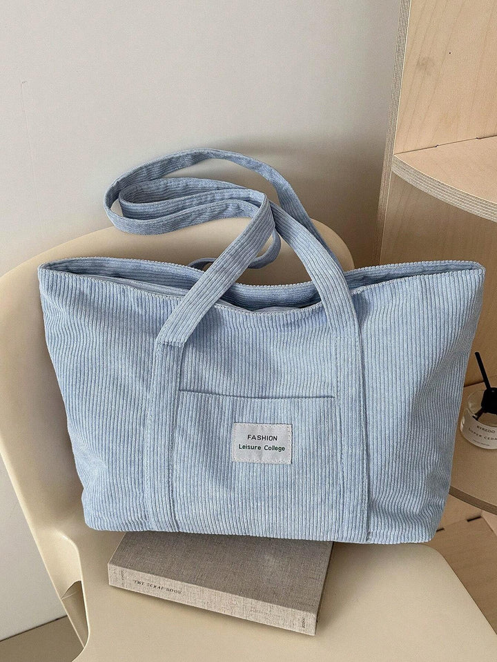 Grote corduroy tote bag, unisex schooltas & werktas, perfect voor studenten.