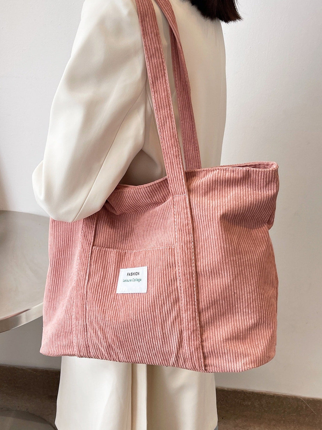Unisex corduroy schooltas, ruime schoudertas voor boeken & laptop, ideale studententas.