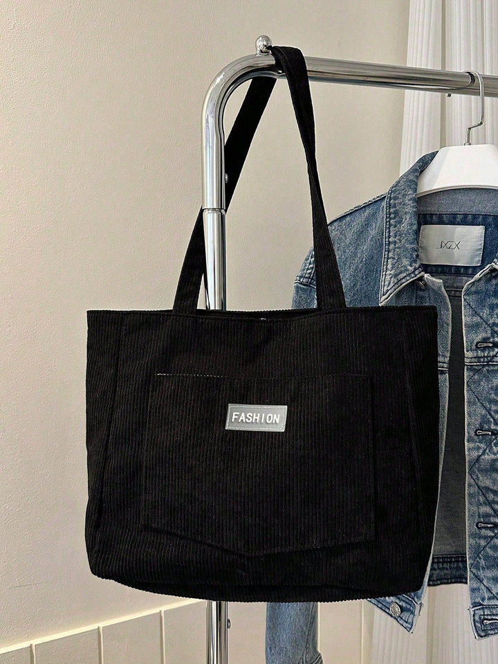 Grote corduroy schoudertas, retro stijl, ideale tas voor studenten & professionals.