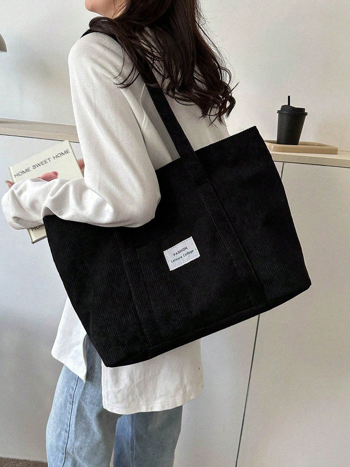 Stijlvolle unisex corduroy tas, grote tote bag perfect voor school en werk.