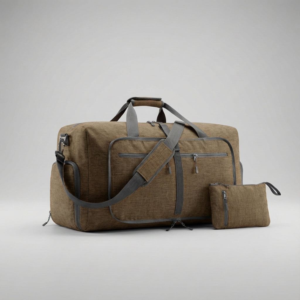 Lichtgewicht opvouwbare duffelbag voor reizen en sport, waterbestendig polyester materiaal.