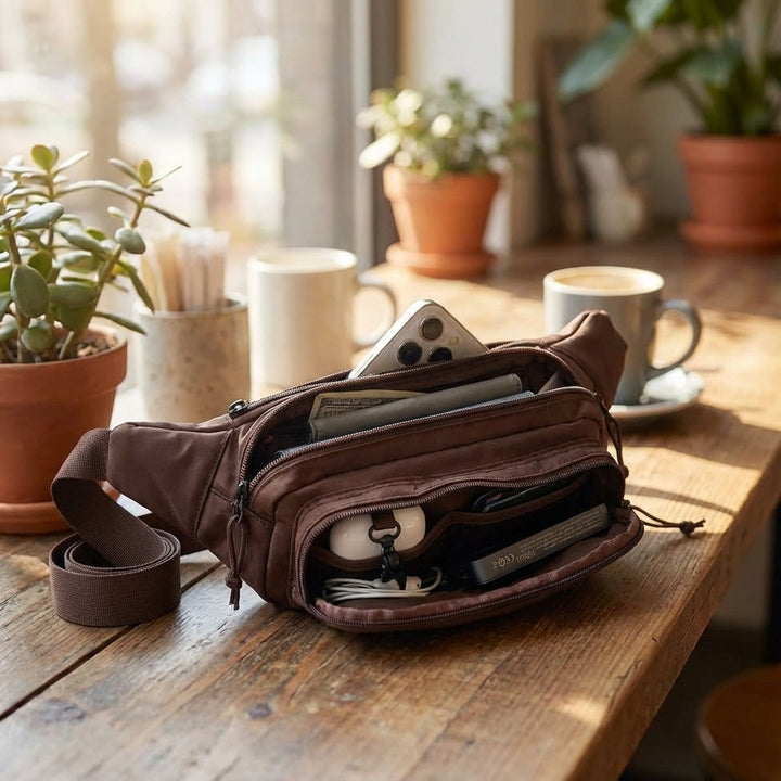 Grote unisex heuptas BeltEdge met meerdere ritsvakken. Ideaal voor reizen en dagelijks gebruik, waterbestendig.